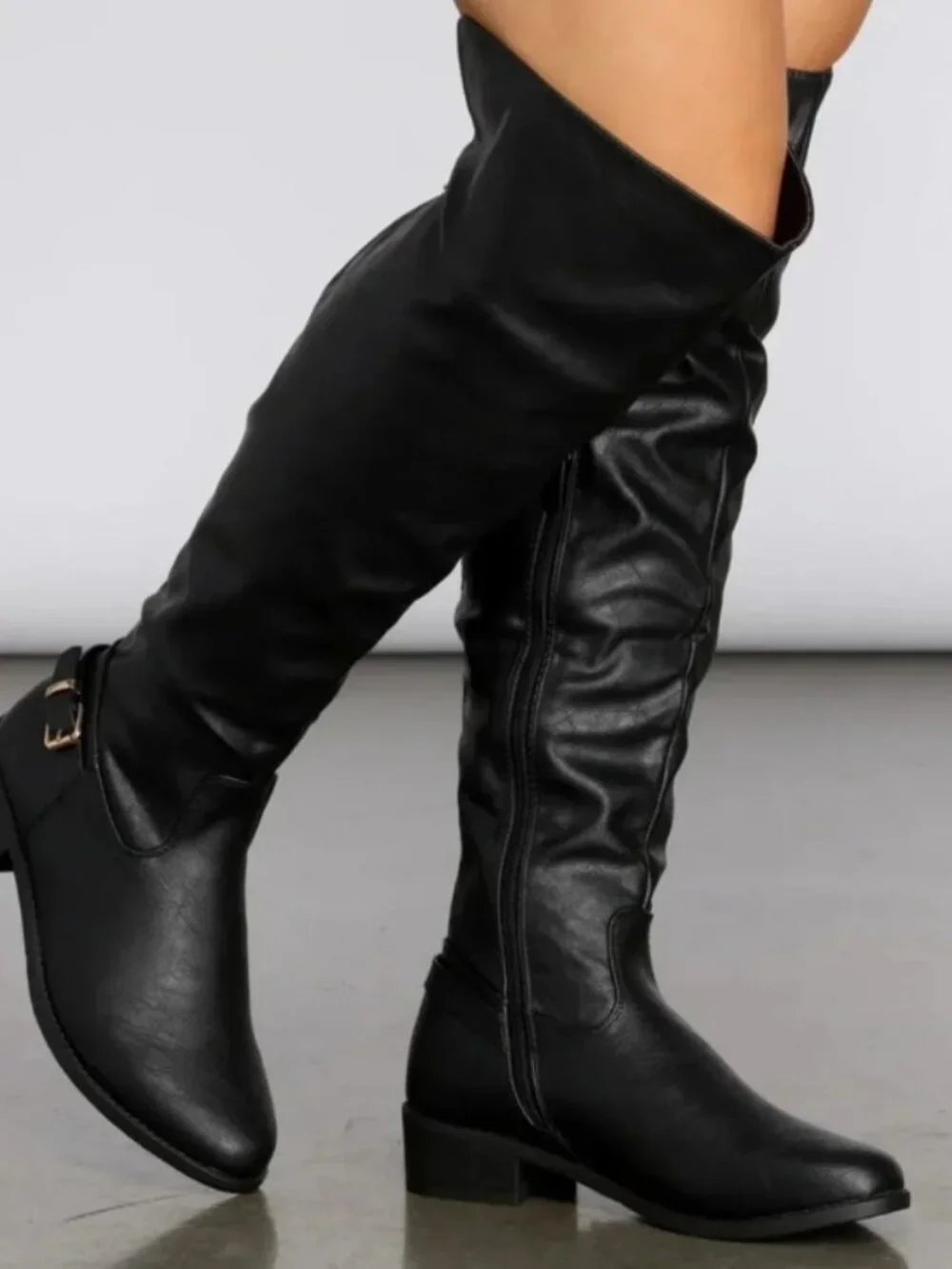 Top Moda Faux Leather Over The Knee Riding Boots Black Western Shoes Size 8 Boho